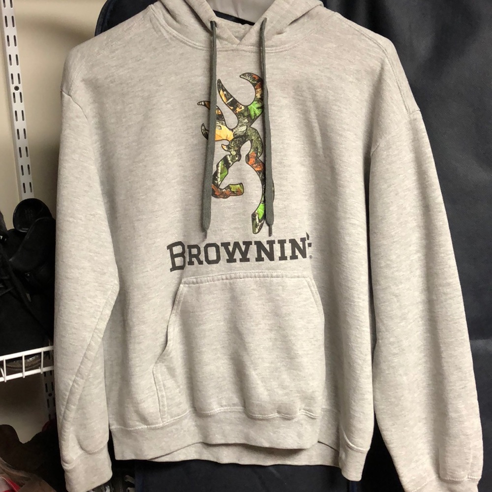 Browning Gray Hoodie with Camo logo